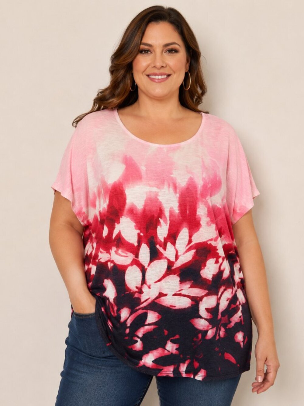 APT. 9 Pink Floral Relaxed Fit Blouse (Plus size)